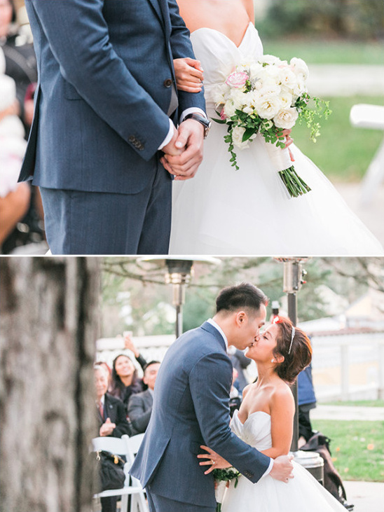 Happy couple kissing at wedding ceremony