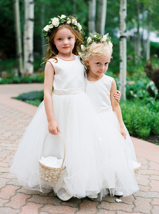 Adorable flower girls white dresses crowns wedding