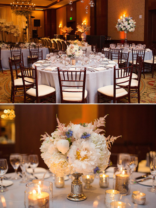 Elegant wedding reception with floral centerpieces candles