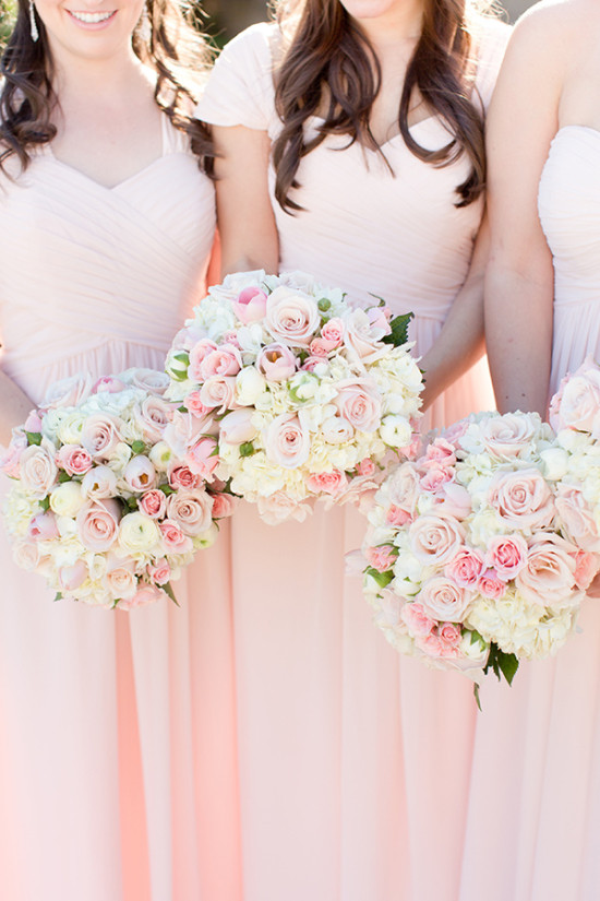Bridesmaid bouquets in pink and white