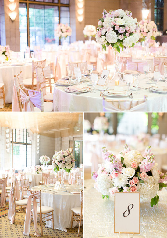 Pink and white reception decor