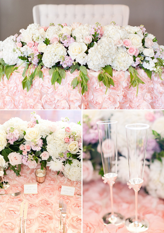 Pink and white sweetheart table details