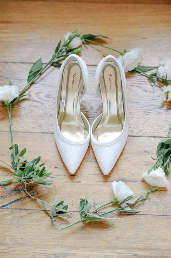 White wedding heels Rainbow brand with floral details