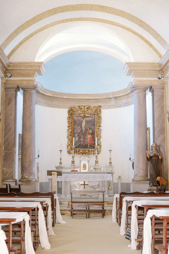 Elegant church chapel interior with altar and pews