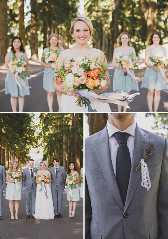 blue and grey wedding party looks