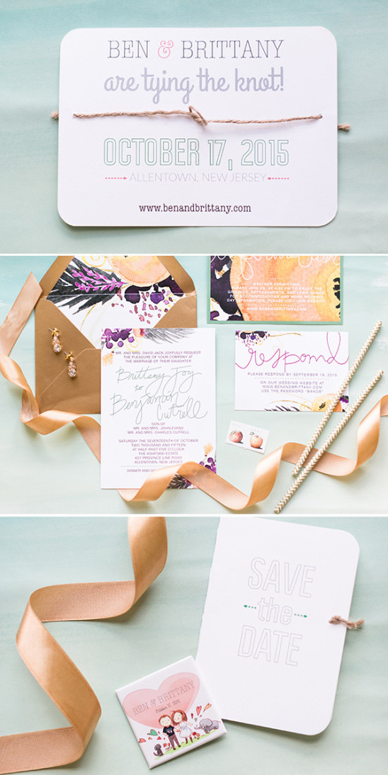 Ben and Brittanys elegant wedding invitations closeup