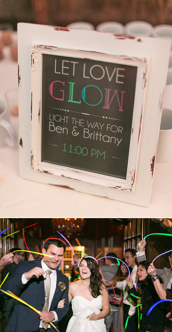 Ben and Brittany wedding sendoff with glow sticks