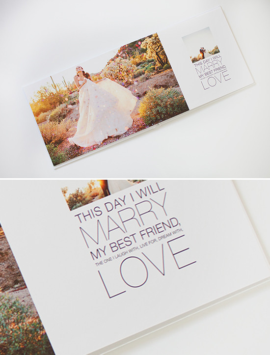 Wedding photo album with bride in desert scene