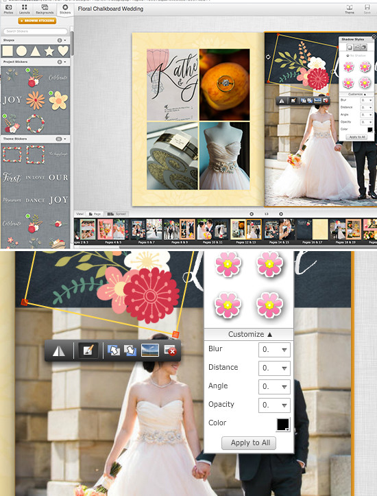 Wedding photo album design software interface view