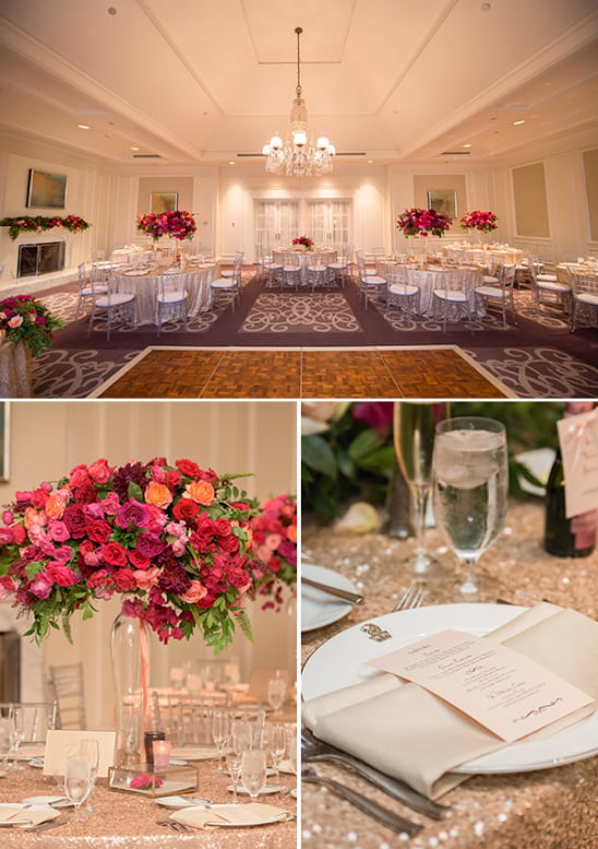 Glam reception space with fuchsia and gold details