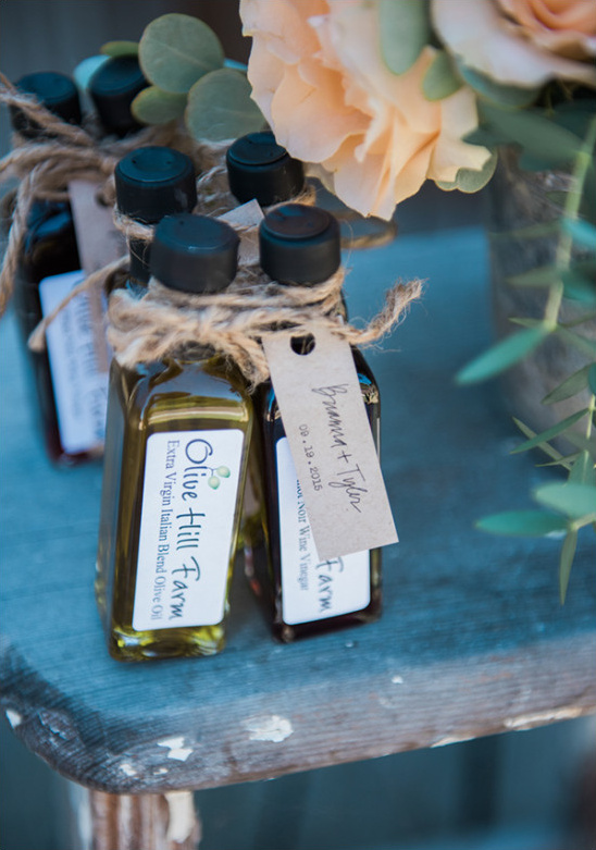 Olive oil vinegar favors with custom tags for wedding