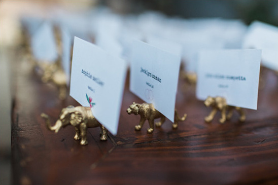 Golden animal place card holders for wedding decor