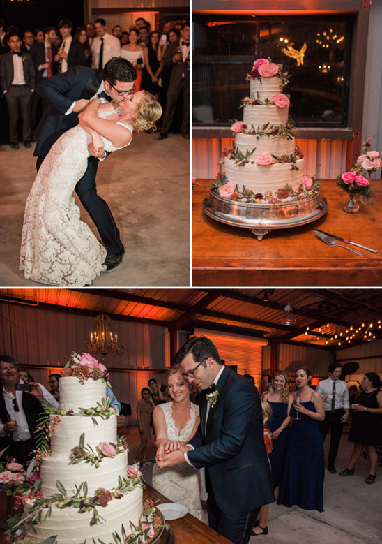 Wedding celebration with cake cutting and dancing