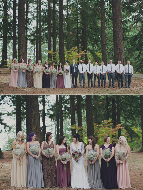 Forest wedding with bridesmaids and groomsmen attire
