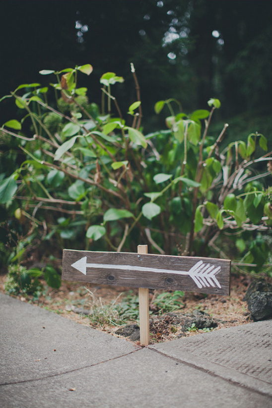 Wooden directional arrow pointing left on a nature path