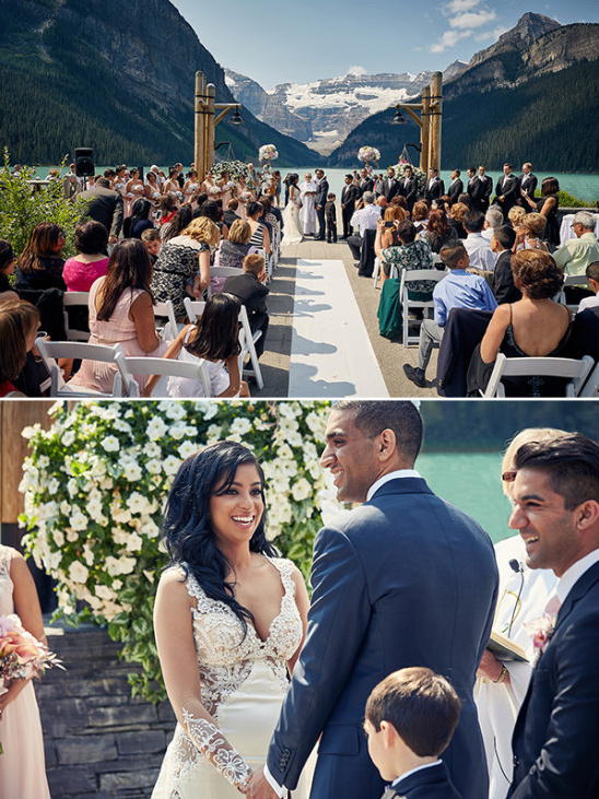 Bride and groom at beautiful outdoor mountain wedding