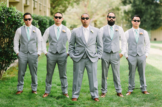groomsmen in grey and mint
