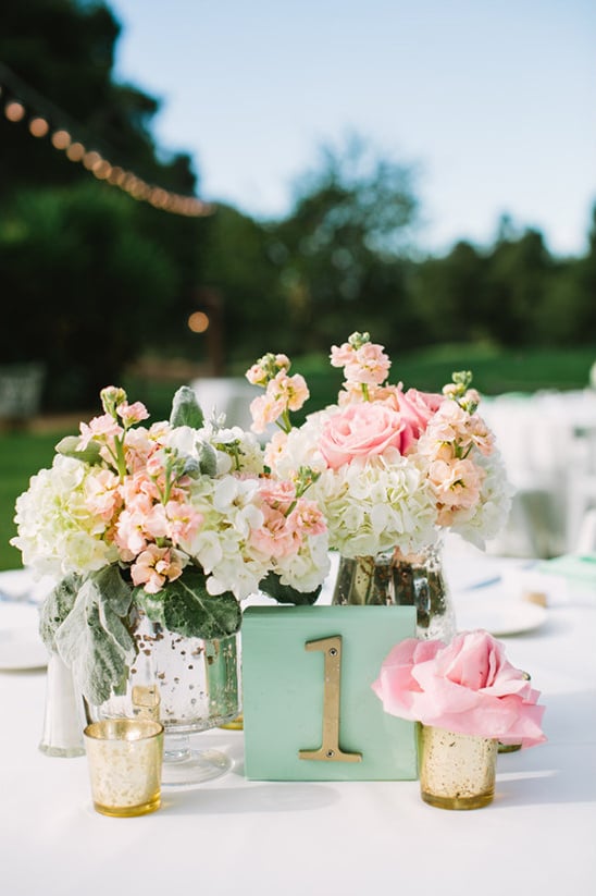 mint pink and peach centerpiece
