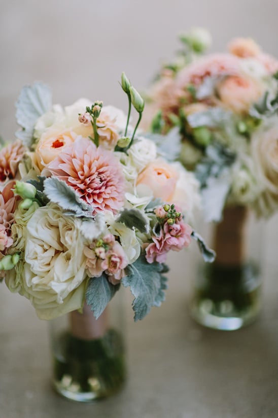 pink peach and white bouquets