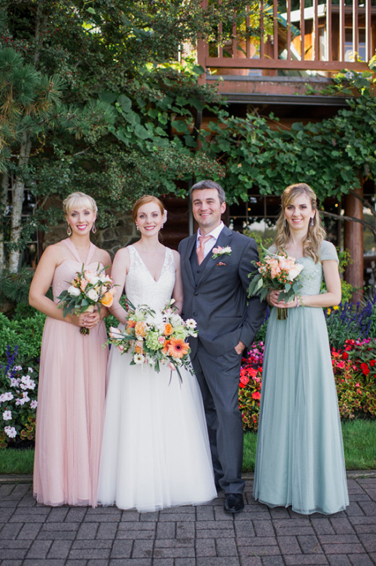pink and green wedding party