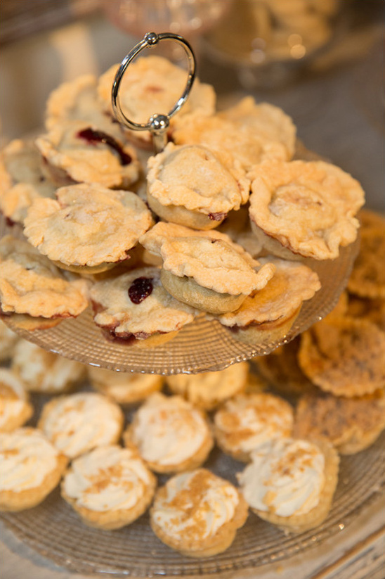 Mini pies on a tiered platter for a dessert table