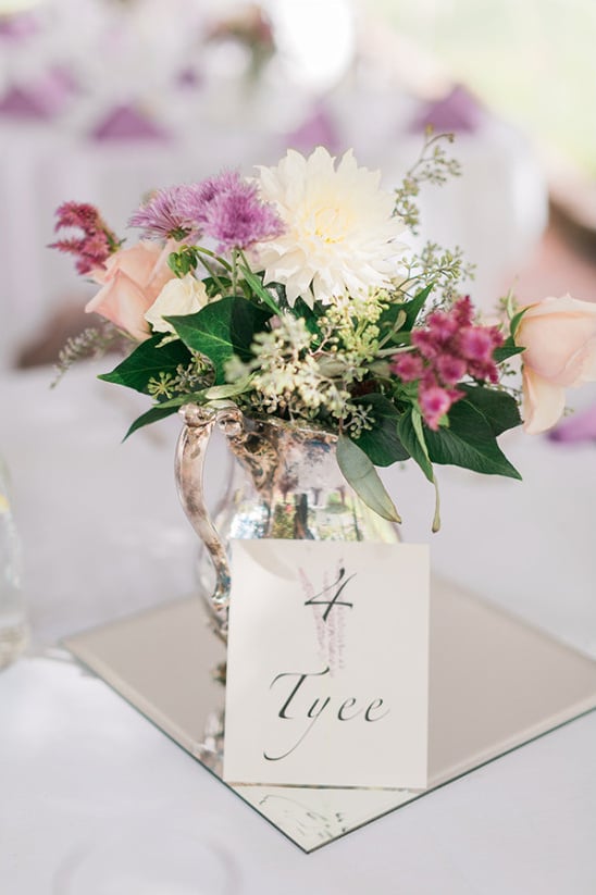 purple and white flower centerpieces