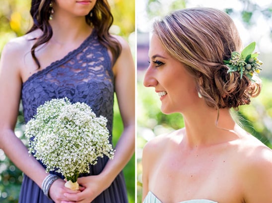 Bridesmaid hair and bouquet details