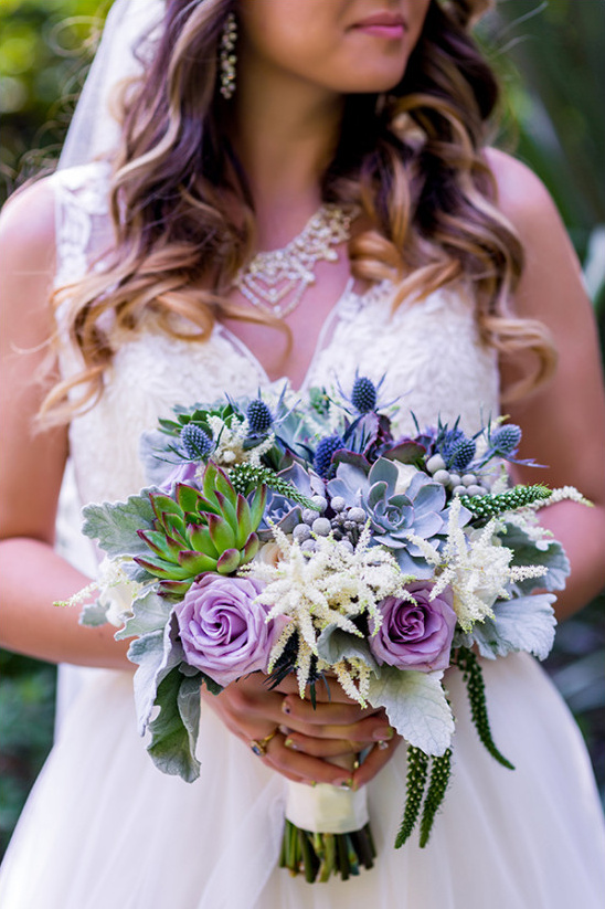 Purple and white wedding bouquet