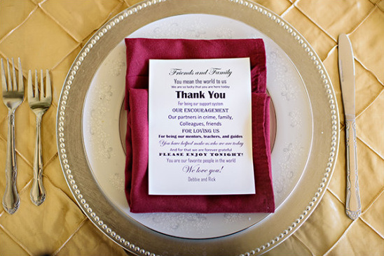 red and gold wedding place setting