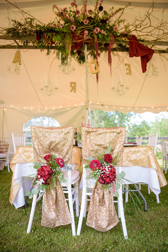 gold and red wedding reception
