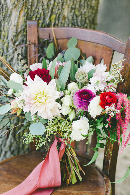 Beautiful bridal bouquet with dahlias and ranunculus