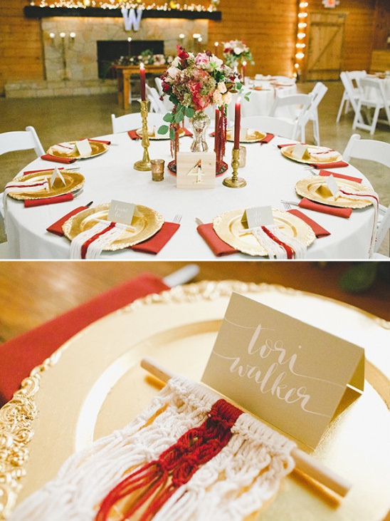 Elegant wedding reception table setting details