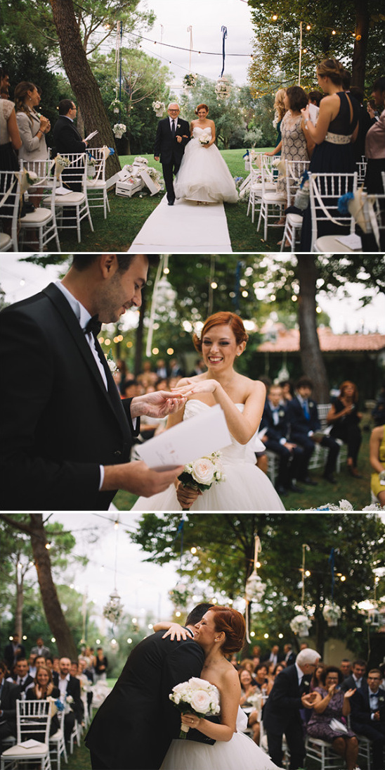 Beautiful outdoor wedding ceremony with bride and groom