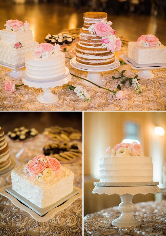 Wedding cakes with pink flowers, ready for celebration