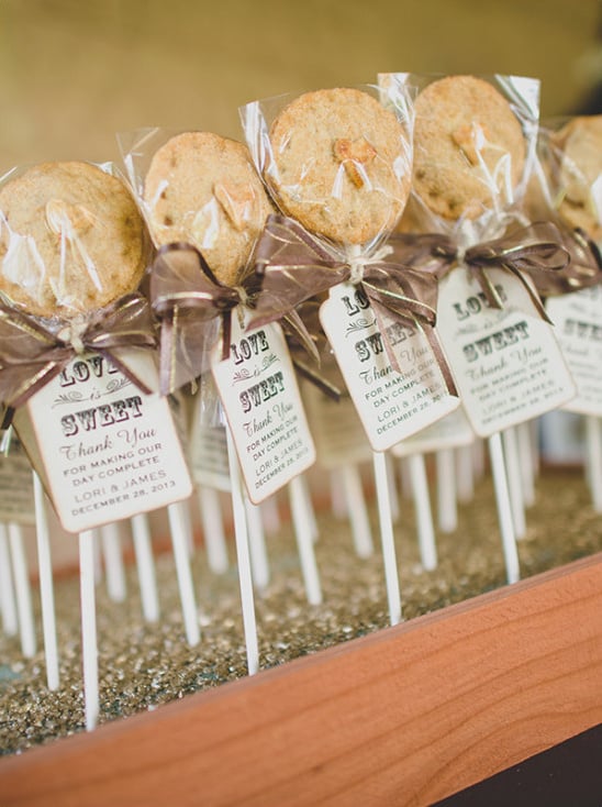 Pie pops wedding favors with personalized tag