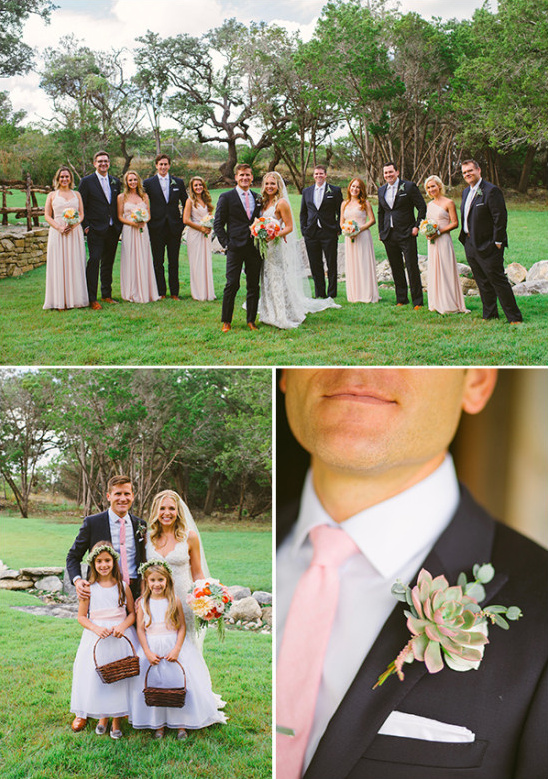 wedding party with succulent boutonnieres