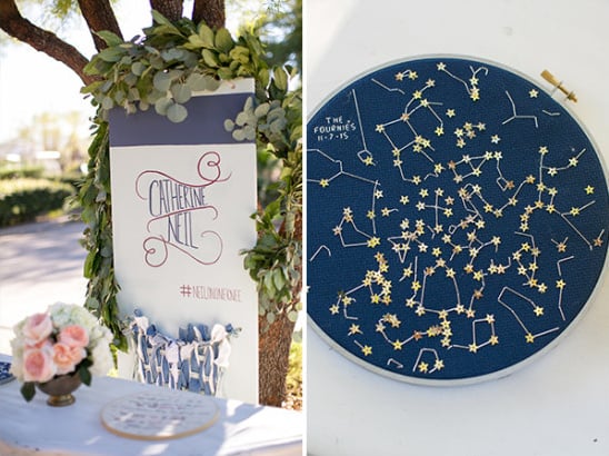 constellation cross stitching and welcome table