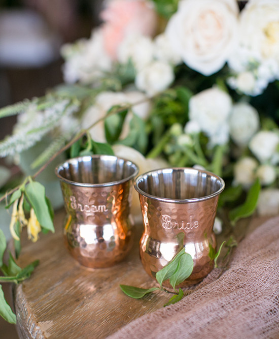 bride and groom copper mugs