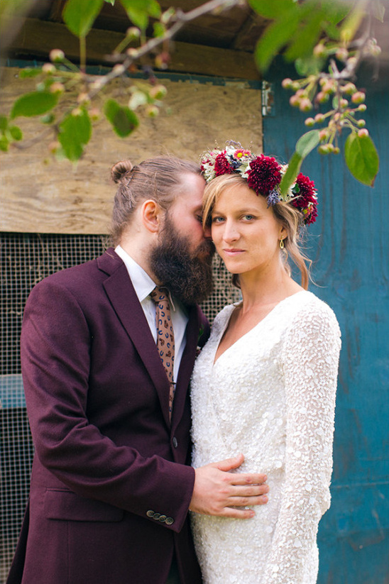 Rustic outdoor wedding with loving couple portrait