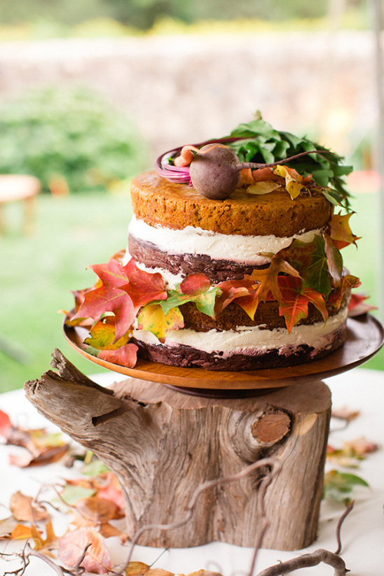 Natural naked cake with vegetable toppers
