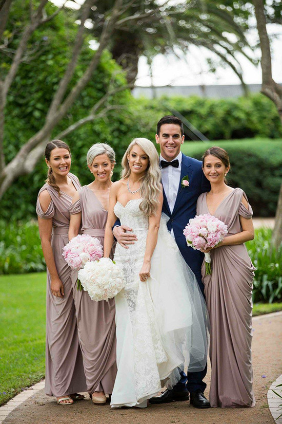 Bride groom and bridesmaids wedding day photo