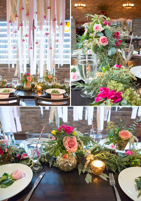 rose garland centerpiece and streamer table halo