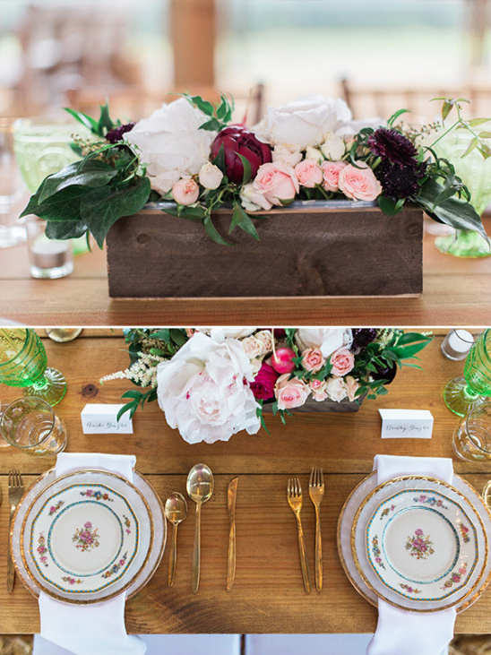 Rustic wedding centerpiece with pink and white flowers