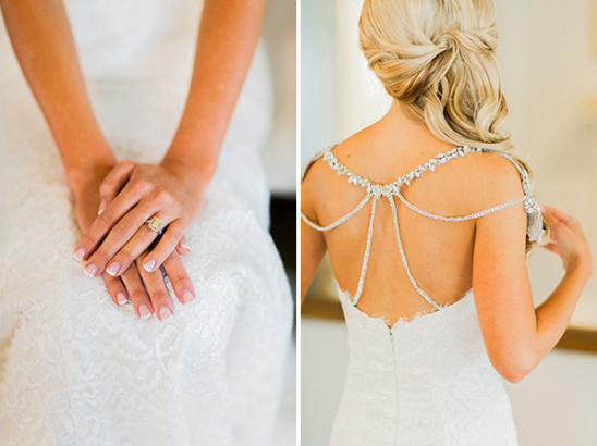 yellow diamond ring and Hayley Paige wedding dress