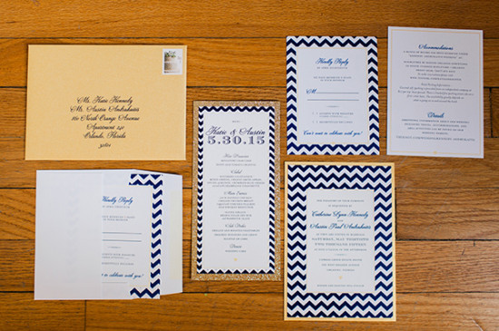 navy chevron wedding invitations