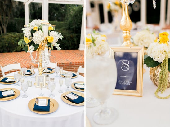 navy and gold table decor and table number