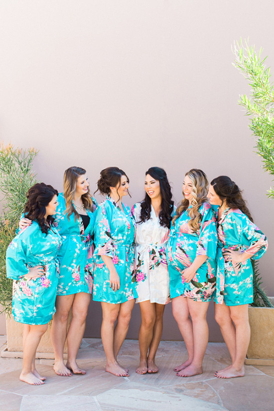 Floral bridesmaid robes in blue