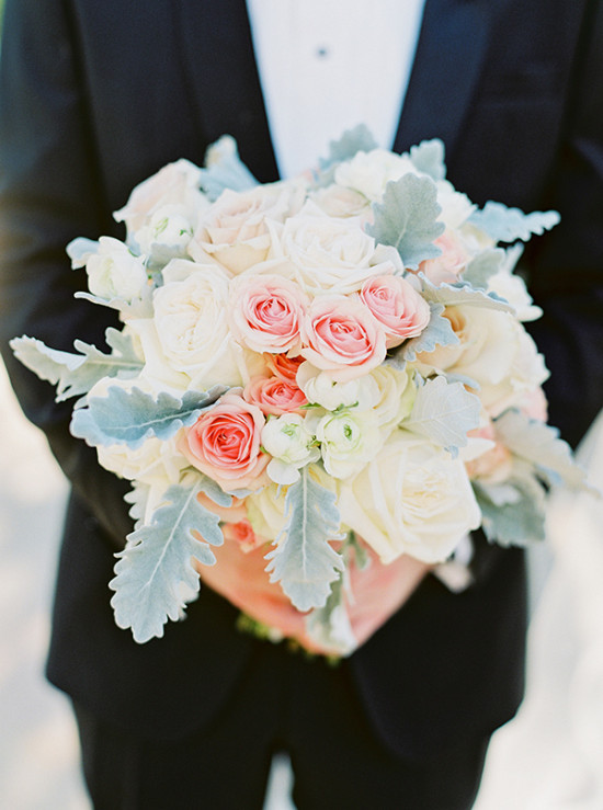 Pink green and ivory bridal bouquet