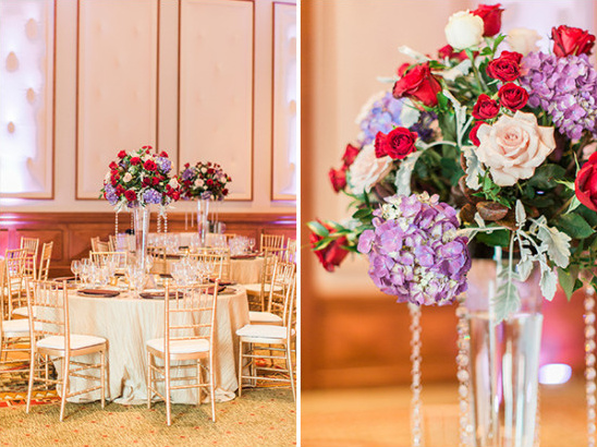 Purple and red table decor