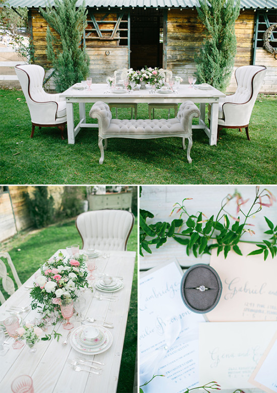 sweet white and pink reception table